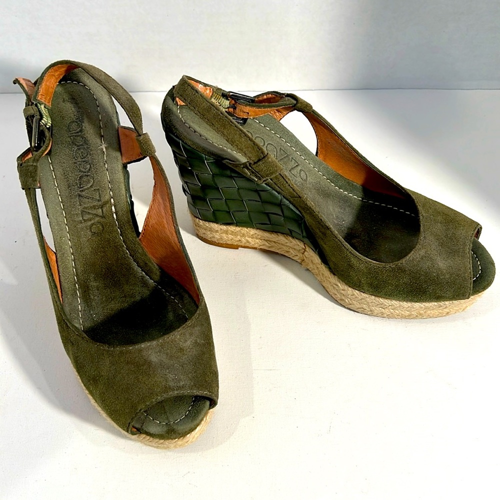 Apepazza forest green suede wedge sandals